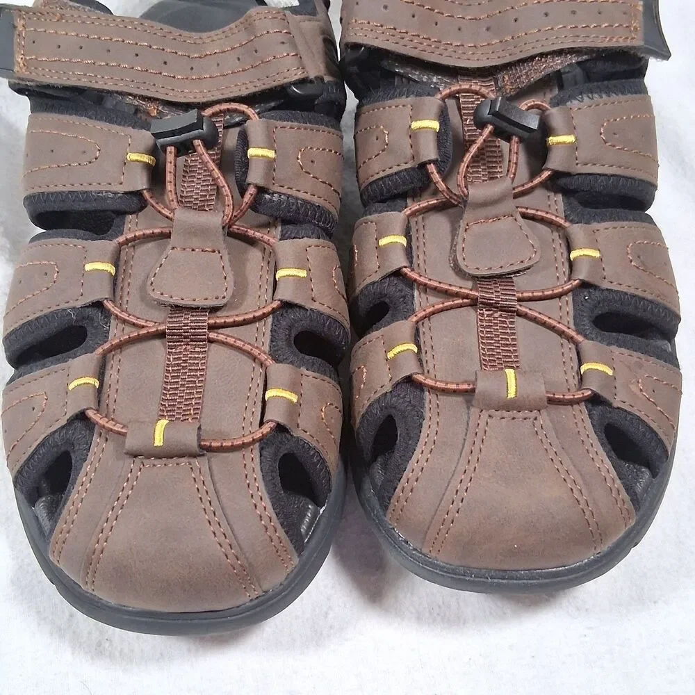 Lands' End Men 9D Brown Sport Sandals Closed Toe Hiking Water Shoes Bungee Laces